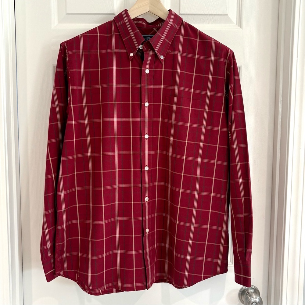 Dockers Red Plaid Button Up Shirt Casual Dress Shirt Men Sz L 16-16.5  Holiday